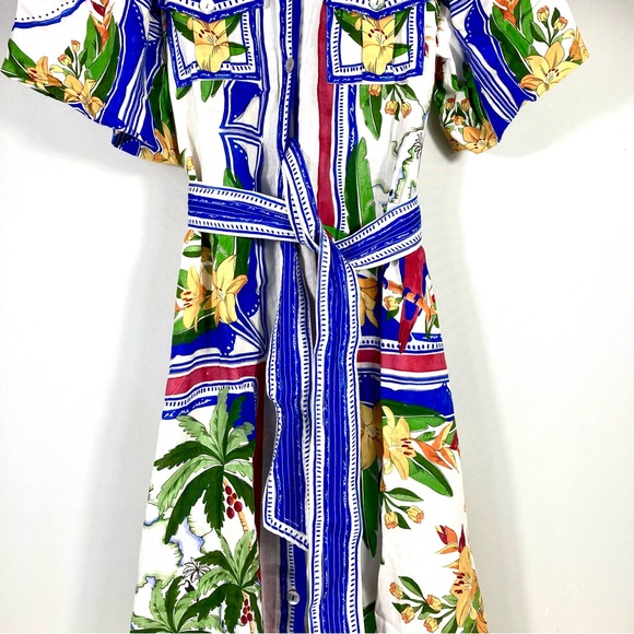 *SOLD* Farm Rio Tropical Destination Midi Linen Blend Shirt Dress Small NWT - Picture 15 of 17